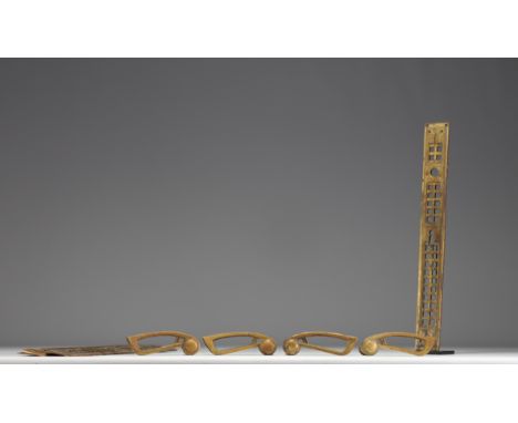 Leon Sneyers (1877-1949) Two pairs of bronze door handles, a combination of rectilinear Art Nouveau work for the nameplates a