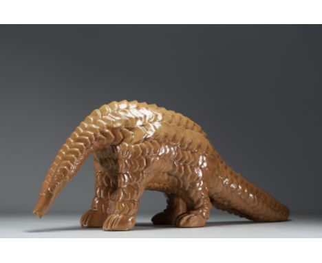 Roger DUTERME (1919-1997) "Pangolin" in glazed terracotta, artist's stamp, circa 1970. - Weight: 19.32 kg - Shipping unavaila