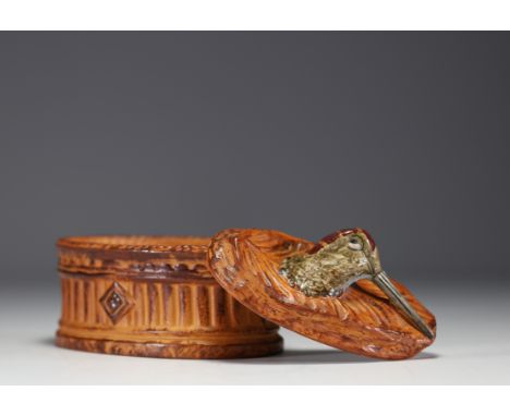 PILIVITE - Terrine decorated with a woodcock in polychrome fired porcelain. - Weight: 970 g - Shipping available - Region: Fr