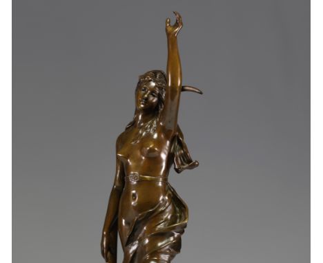 Henri Louis LEVASSEUR (1853-1934) "L'etoile du Berger" Art Nouveau bronze sculpture, signed and titled on the terrace. - Weig