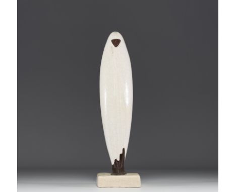 Celine LEPAGE (1882-1928) "Veiled Woman of Marrakech" White cracked glaze ceramic on a beige base, circa 1920-25. Signed on t