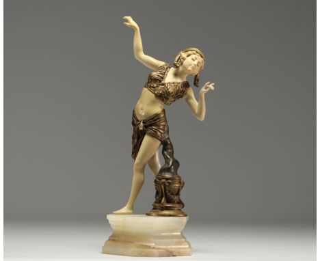 FATORI "Salammbo", chryselephantine sculpture, bronze with shaded patinas, circa 1920. Signed on the piece. A CITES certifica
