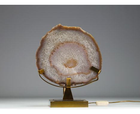 Willy DARO (XX-XXI) Hollywood Regency, large ormolu mood lamp topped with an imposing agate, circa 1970. - Weight: 7.50 kg - 