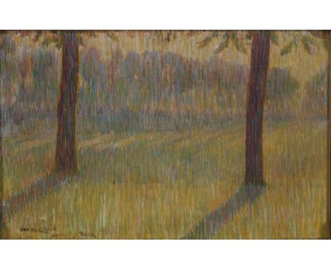 Jan De CLERCK (1881-1962) "Sous bois" Oil on canvas, pointillist / line painting, dated 1913 on the back. - Weight: 620 g - S