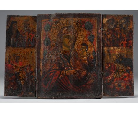Greek Orthodox icon in triptych, 18th century (?) - Weight: 590 g - Shipping available - Region: Grece - Sizes: H 235MM X L 3