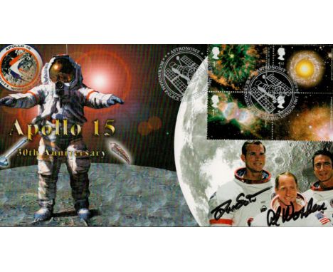 Apollo15 moonwalker Dave Scott and CMP Alfred Worden signed Space cover NASA Astronauts. 2001 30th Anniversary Apollo 15. pos