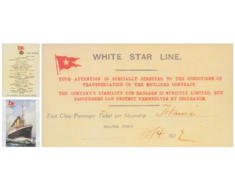 Titanic Memorabilia collection 10 x 8 colour photo, replica first class ticket and replica Lunch Menu for 14th April 1912. Go