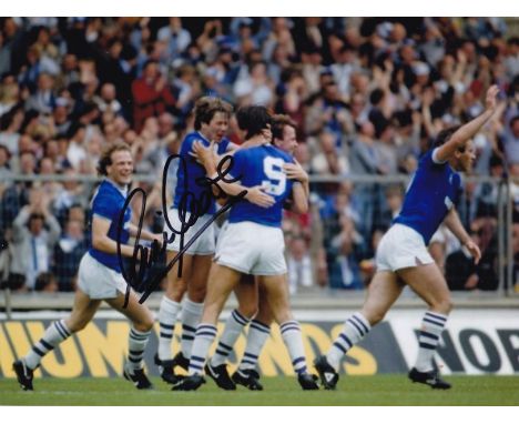 Football Autographed Adrian Heath 1984 8 X 6 Photo: Col, Depicting Everton Players Converging On Graeme Sharp Who Had Just Sc