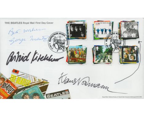 George Martin, Astrid Kirchherr and Klaus Voormann, a signed Beatles FDC. Postmarked 9 Jan 07 Merseyside Music Liverpool and 