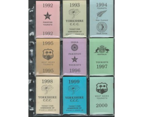 Yorkshire CCC season ticket collection. 9 seasons. 1992 2000. UNSIGNED. Good Condition. All autographs are genuine hand signe
