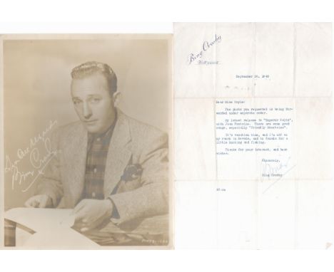 Bing Crosby typed letter 1948 regarding Emperor Waltz with Joan Fontaine and 10 x 8 unsigned sepia portrait photo. Note lette