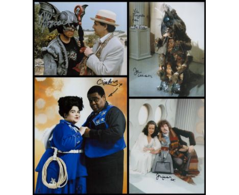 Doctor Who signed photo collection four 10 x 8 colour signed by John Leeson as K9 and The Virus, Dan Peacock and Space Cowboy