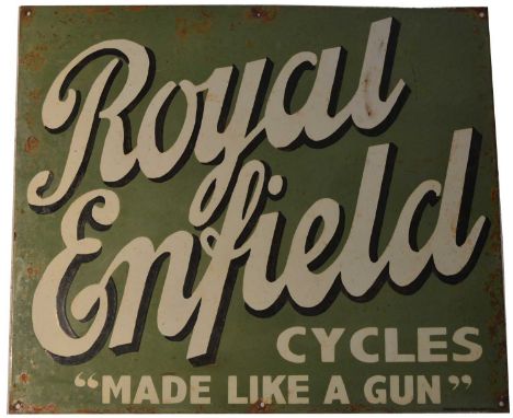An enamel advertising sign, Royal Enfield Cycles, "Made Like A Gun", by Chromo, Wolverhampton, 60 x 51cms. 