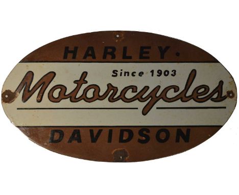 An enamel advertising sign, Harley Davidson Motorcycles, 61 x 34cms. 