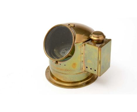 A 20th Century brass compass gimbal, by C. Plath, Hamburg, missing interior light, 24cms high.