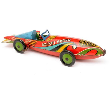 A pre-WWII Marx American tin plate Rocket Racer clockwork car, 43 x 12cms.