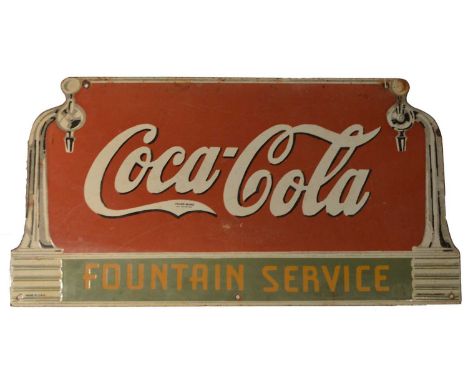 An enamel advertising sign, Coca-Cola Fountain Service, by Tennesee Enamel Manufacturing Co. Nashville, U.S.A., 69 x 35.5cms.