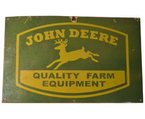 An enamel advertising sign, John Deere, Quality Farm Equipment, 38 x 61cms. 