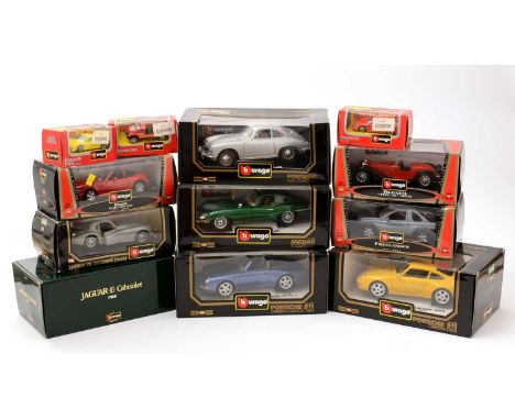 Burago 1:18, 1:24 and other scale diecast model vehicles, all boxed. (12)