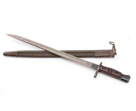 An American WWI Enfield rifle bayonet, 1917 pattern, with scabbard, 58cms long.