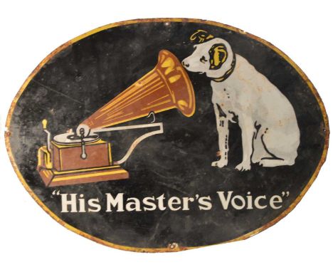 An enamel advertising sign, His Master's Voice, HMV, 66 x 48.5cms. 