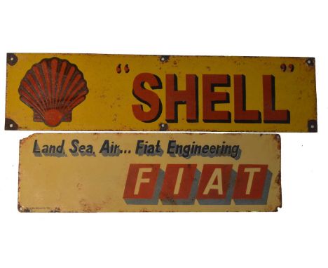 Two enamel advertising signs, Fiat Engineering, by Falkirk Iron Co., 51 x 15cms; and Shell, 61 x 15cms. 