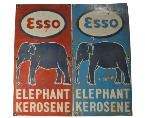 Two enamel advertising sign, Elephant Kerosene, both colour variants, the red by Imperial Enamel Co., 30.5 x 61cms. 