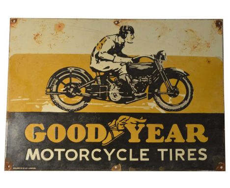 A rare pictorial enamel advertising sign, Goodyear Motorcycle Tires, 61 x 43cms. 