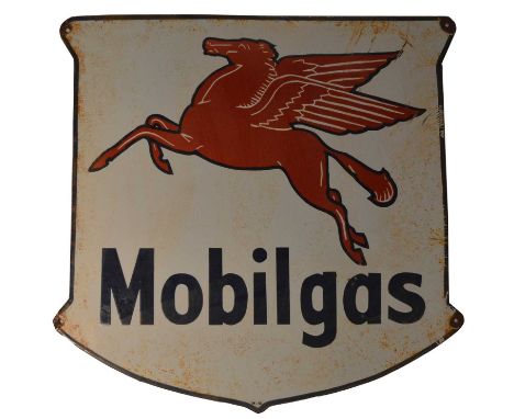 An enamel advertising sign, Mobilgas, shield shaped, 60 x 59cms. 