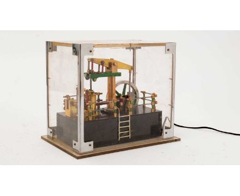 A 20th Century scratch built static piston engine, cased in plastic, 20 x 15 x 20cm high