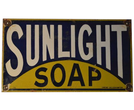 An enamel advertising sign, Sunlight Soap, by Chromo, Wolverhampton, 48 x 27cms. 