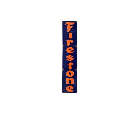 A large enamel advertising sign, Firestone, three-piece with squared corners, 244 x 51cms.