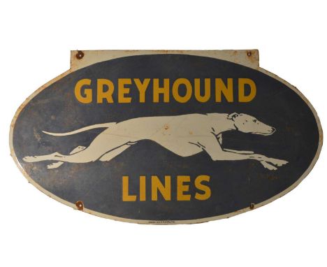 An enamel advertising sign, Greyhound Lines, by American Valve &amp; Enamelling Corp, 90 x 51cms. 