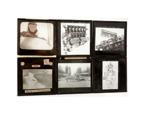 A collection of early 20th Century Magic Lantern slides detailing early flight, planes and engines, collection includes Austr