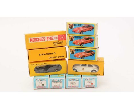 Norev for Spot-On: four diecast model vehicles 1/72 scale, boxed; Marx Bulldog Series: three diecast model vehicles; and Meto