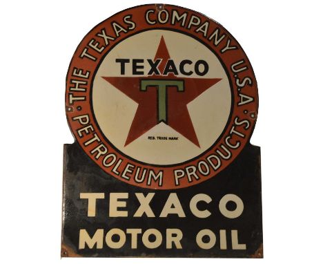 An enamel advertising sign, Texaco Motor Oil, The Texas Company U.S.A. Petroleum Products, 44 x 59cms. 