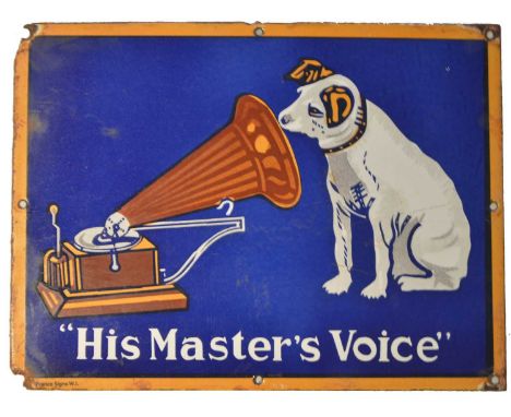 An enamel advertising sign, His Master's Voice, HMV, 59 x 43cms. 
