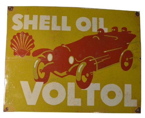 An enamel advertising sign, Shell Oil Voltol, with vintage car design, 60 x 47cms. 