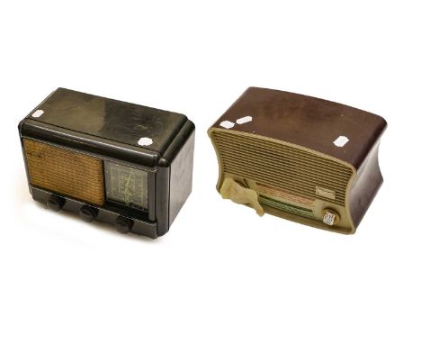 with waisted side profile in maroon case, a GEC Type BC4855; a Philco Type PT35 in black case; and a Ferranti three-band set 