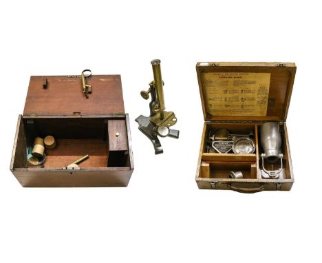 (cased) together with a brass microscope, a Speedy Moisture Tester and one other items (4)