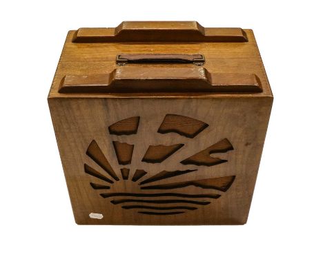 1931, with stepped top, trademark sunburst and cloud speaker fret and side controls, the interior containing an original all-