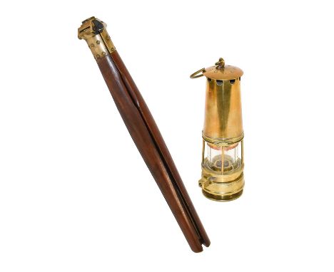 with lower glazed section, stamped with makers name and '10' to burner with wooden tripod and mounting9 1/2", 24cm