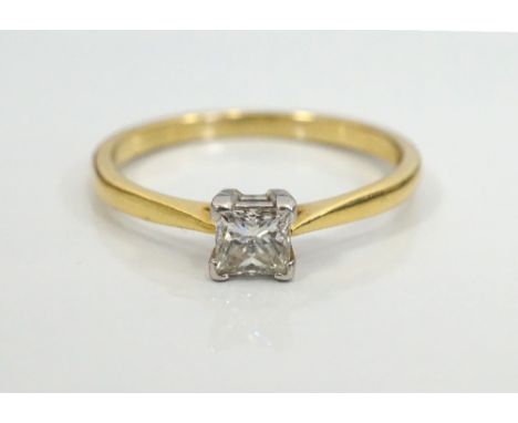 DIAMOND SOLITAIRE RINGthe princess cut diamond approximately 0.35cts, on eighteen carat gold shank, ring size O