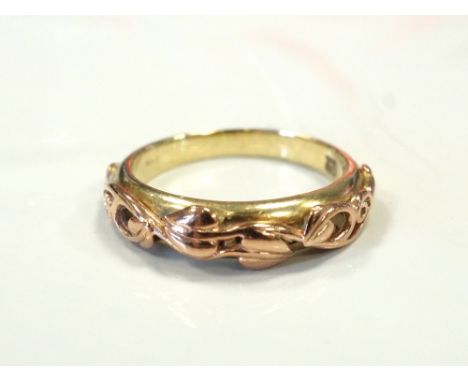 CLOGAU WELSH NINE CARAT GOLD 'TREE OF LIFE' RINGthe rose gold 'Tree of Life' filigree on yellow gold band, ring size O