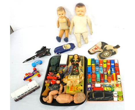 COLLECTION OF VINTAGE TOYSincluding a 'Sooty Wondertone Xylophone' with original box, dolls, various model vehicles and Mecca