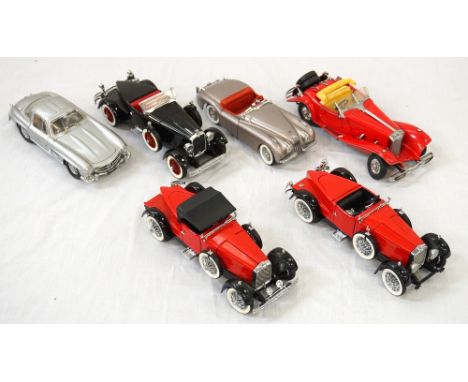 SIX FRANKLIN MINT DIE CAST MODEL VEHICLESincluding two 1928 Stutz Black Hawk Boat Tail Speedster's, 1935 Mercedes Benz 500K S