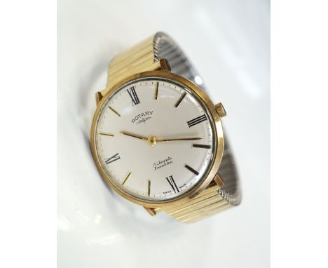 1960's GENTLEMAN'S 'ROTARY' NINE CARAT GOLD CASED WRISTWATCH'17 Jewels Incabloc', with period 'Fixo-Flex' gold plated bracele