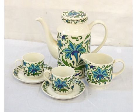 RETRO 'MIDWINTER SPANISH GARDEN' COFFEE SETdesign by Jessie Tait, comprising coffee pot, six cups, six saucers and cream jug 