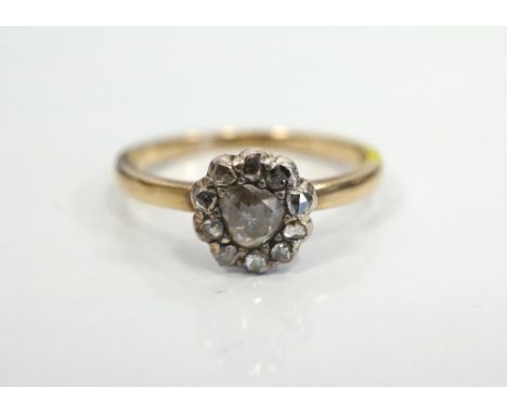 OLD ROSE CUT DIAMOND CLUSTER RINGon unmarked gold shank, ring size L