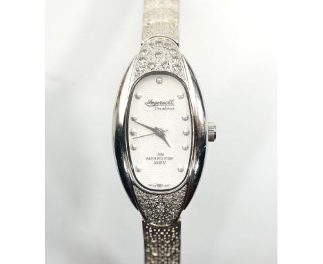 LADIES INGERSOLL DECADENCE WRISTWATCHwith crystals above and below the dial, the silvered dial with button five minute marker